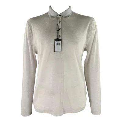 Pre-owned John Varvatos Size L Grey Knitted Wool Long Sleeve Polo In Gray