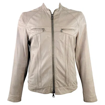 Pre-owned John Varvatos Size L Grey Leather Zip Up Moto Racer Jacket In Gray