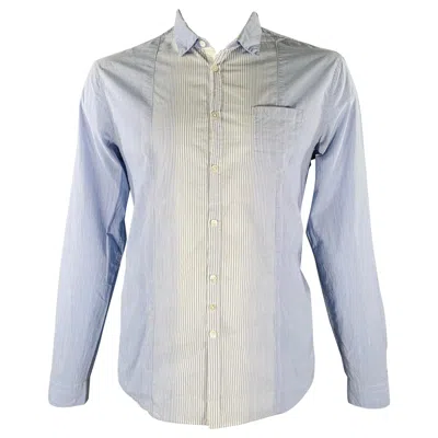 Pre-owned John Varvatos Size L Light Blue White Stripe Cotton Linen Long Sleeve Shirt
