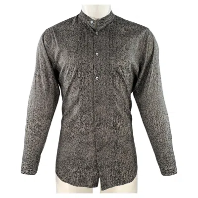 Pre-owned John Varvatos Size M Black White Abstract Floral Pleated Tuxedo Shirt