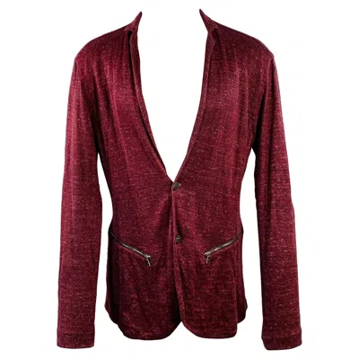 Pre-owned John Varvatos Size M Burgundy Linen Cotton Metallic Notch Lapel Cardigan In Red