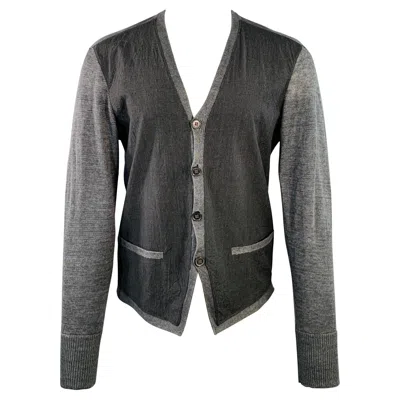 Pre-owned John Varvatos Size M Grey Slate Glenplaid Linen Two Pockets Cardigan In Gray