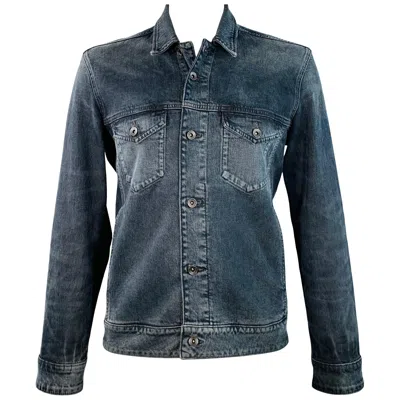 Pre-owned John Varvatos Size Xl Blue Grey Cotton Blend Denim Twill Patch Pockets Jacket In Gray