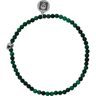 John Varvatos Skull Malachite Beaded Stretch Bracelet In Green/silver