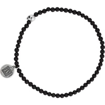 John Varvatos Skull Onyx Beaded Stretch Bracelet In Black/silver