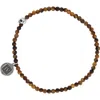 John Varvatos Skull Tiger's Eye Beaded Stretch Bracelet In Brown/silver
