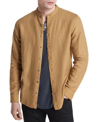 John Varvatos Slim Fit Band Collar Shirt In Brown