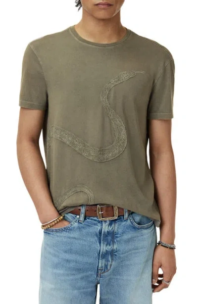 John Varvatos Snake Embroidered Organic Cotton T-shirt In Green