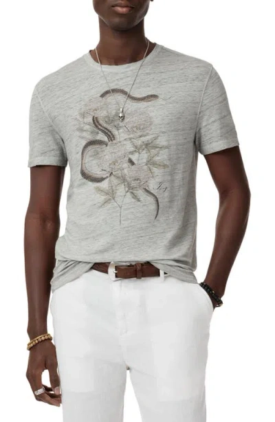 John Varvatos Snake Linen Graphic T-shirt In Smoked Pearl Grey