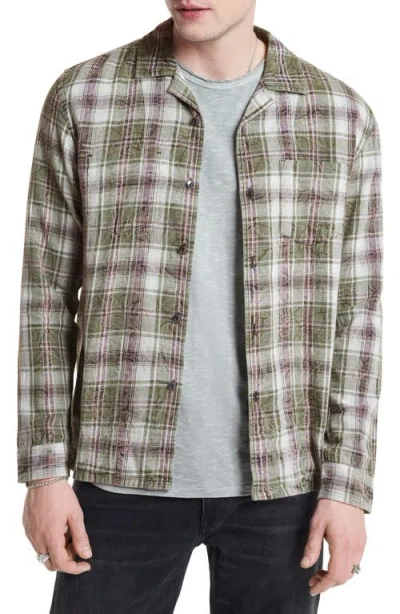 John Varvatos Stanton Cotton Reversible Oversized Fit Button Down Camp Shirt In Dark Moss