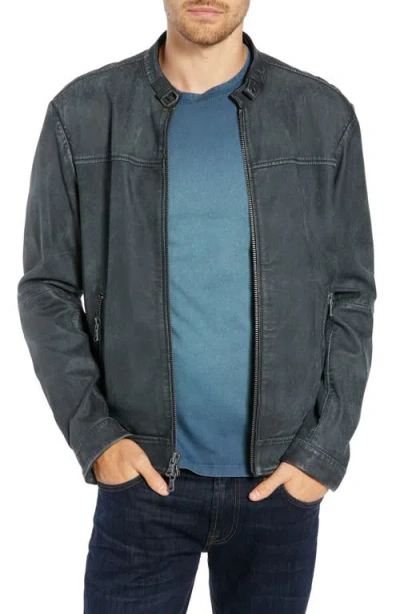 John Varvatos Star Usa Slim Fit Leather Racer Jacket In Gray