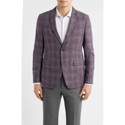 John Varvatos Star Usa Varick Slim Fit Purple Check Slub Wool & Cotton Blend Sport Coat In Brown