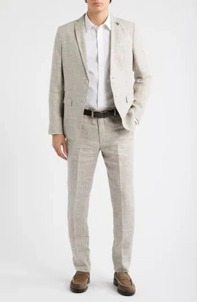 John Varvatos Star Usa Varick Slim Fit Tan Slub Linen Suit In Gray