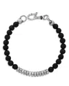 John Varvatos Sterling Silver Simit Lava Stone Beaded Bracelet In Black/silver