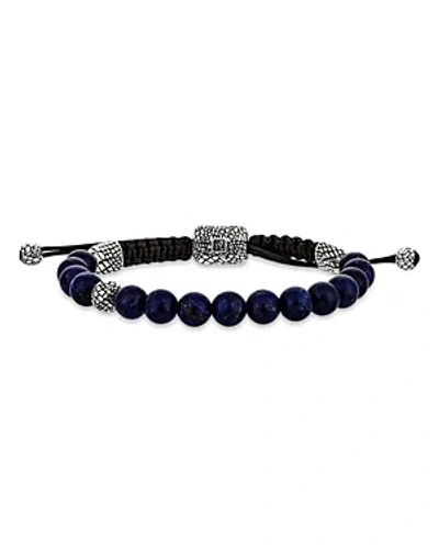 John Varvatos Sterling Silver Snakeskin Lapis Lazuli Beaded Adjustable Bracelet In Blue