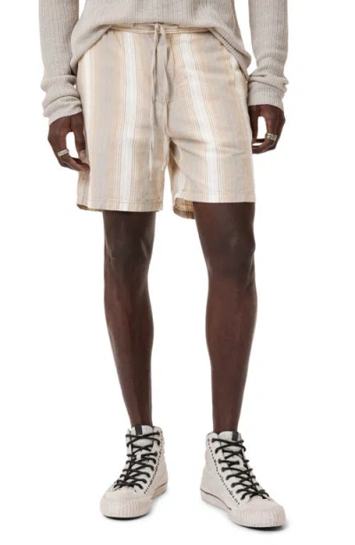 JOHN VARVATOS JOHN VARVATOS STRIPE COTTON & HEMP DRAWSTRING SHORTS