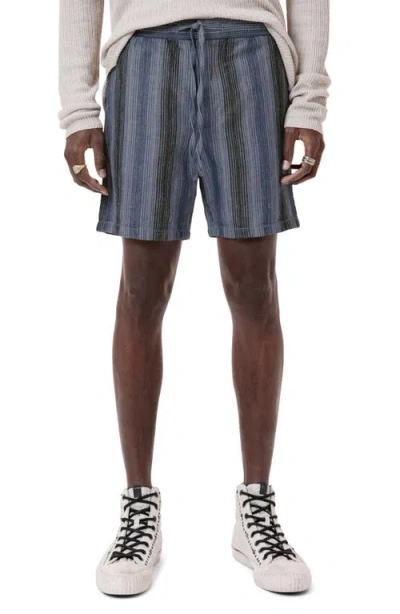 JOHN VARVATOS JOHN VARVATOS STRIPE COTTON & HEMP DRAWSTRING SHORTS