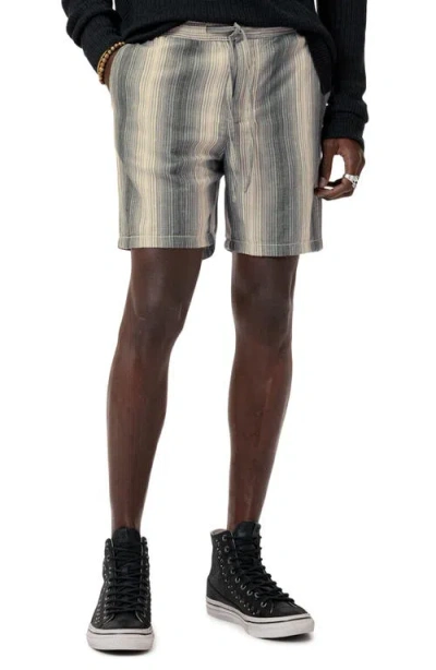 JOHN VARVATOS JOHN VARVATOS STRIPE COTTON & HEMP DRAWSTRING SHORTS