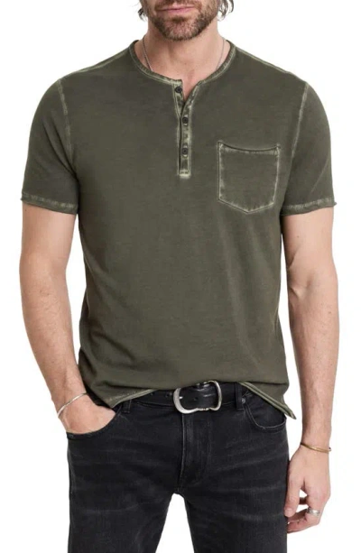 John Varvatos Sublime Wash Cotton Henley In Deep Olive