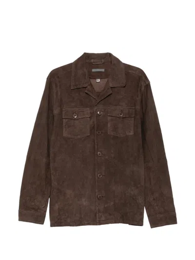 John Varvatos Suede Button-up Jacket In Brown