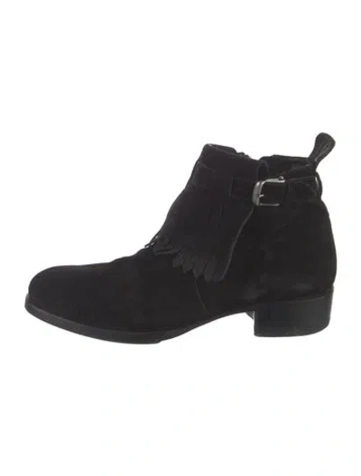 Pre-owned John Varvatos Suede Fringe Trim Accent Boots In Black