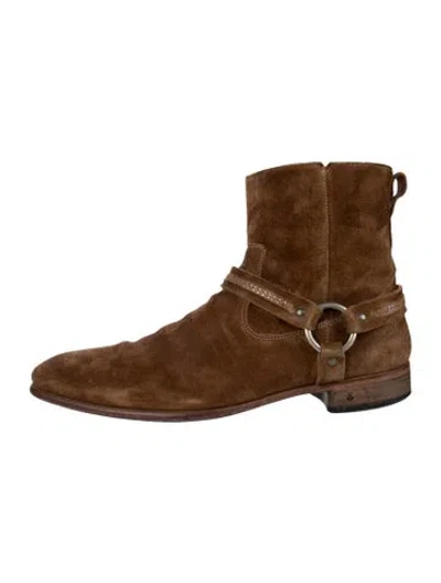 Pre-owned John Varvatos Suede Moto Boots In Brown