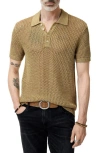 John Varvatos Tapia Openwork Merino & Linen Polo Sweater In Pale Ochre