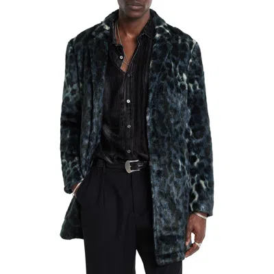 John Varvatos Templeton Animal Print Faux Fur Topcoat In Navy