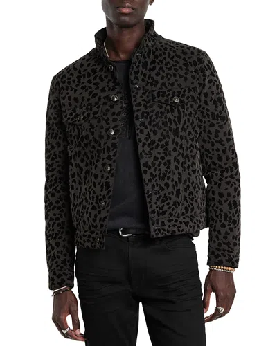 John Varvatos Tobi Animal Print Regular Fit Down Trucker Jacket In Black
