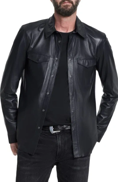 John Varvatos Travis Leather Shirt Jacket In Dark Navy