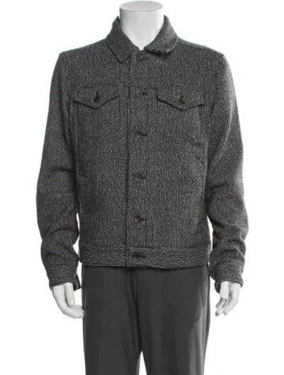 Pre-owned John Varvatos Tweed Pattern Trucker Jacket In Black