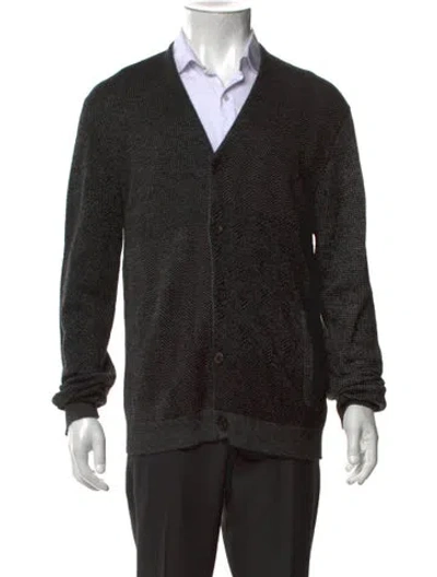 Pre-owned John Varvatos Tweed Pattern V-neck Cardigan In Grey