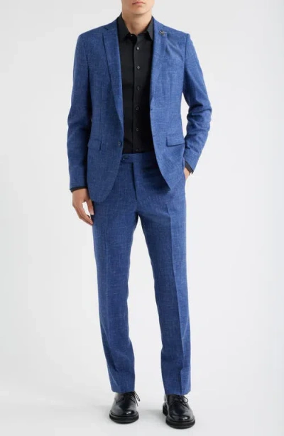 John Varvatos Varick Slim Fit Blue Slub Wool & Linen Blend Suit