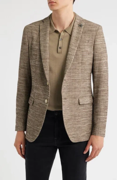 John Varvatos Varick Slim Fit Brown Slub Stripe Knit Sport Coat