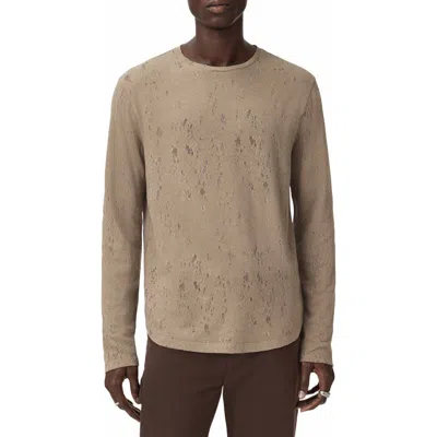 John Varvatos Vera Distressed Jacquard Long Sleeve Crewneck T-shirt In Neutral