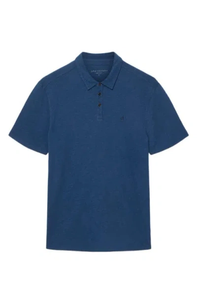John Varvatos Victor Embroidered Peace Sign Organic Cotton Slub Polo In Blue