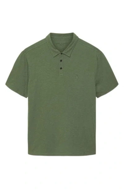 John Varvatos Victor Embroidered Peace Sign Organic Cotton Slub Polo In Green