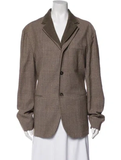 Pre-owned John Varvatos Virgin Wool Plaid Print Blazer In Brown