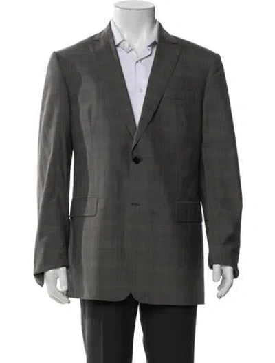 Pre-owned John Varvatos Virgin Wool Plaid Print Two-piece Blazer In Gray