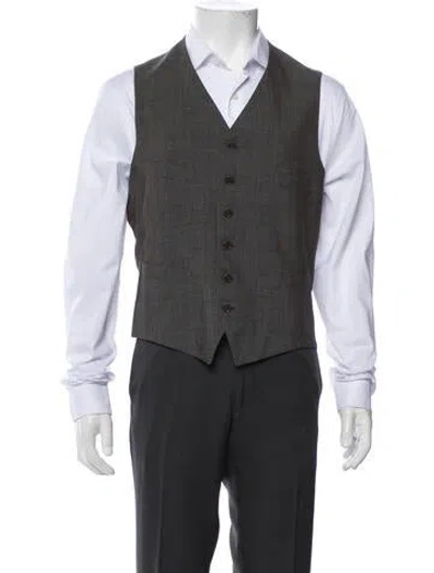 Pre-owned John Varvatos Virgin Wool Plaid Print Vest In Gray