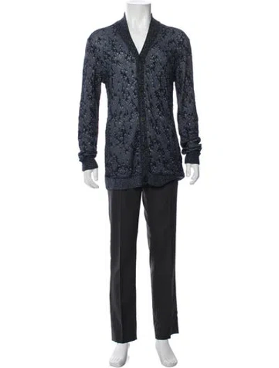 Pre-owned John Varvatos V-neck Long Sleeve Cardigan In Blue