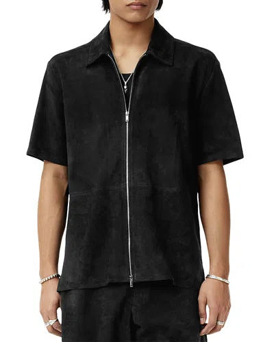 John Varvatos Wade Suede Perforated Short Sleeve Shirt In Black