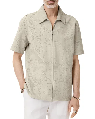 John Varvatos Wade Suede Perforated Short Sleeve Shirt In Chalk