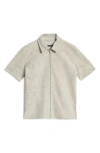 John Varvatos Wade Suede Perforated Short Sleeve Shirt In Chalk