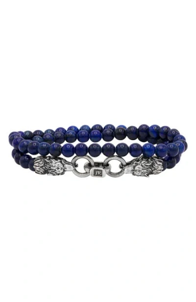 John Varvatos Wolf Beaded Lapis Wrap Bracelet