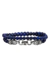 John Varvatos Wolf Beaded Lapis Wrap Bracelet In Blue/silver