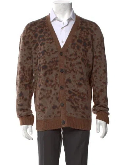 Pre-owned John Varvatos Wool Animal Print Cardigan In Brown