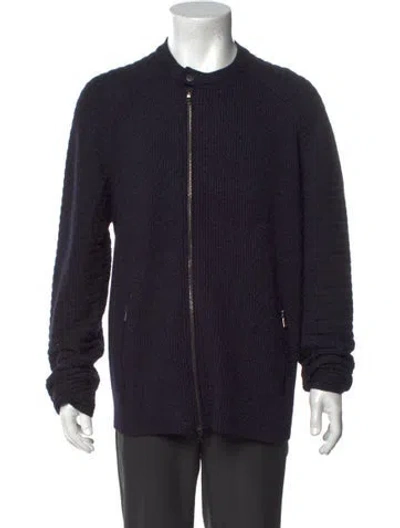 Pre-owned John Varvatos Wool Collar Cardigan W/ Tags In Blue
