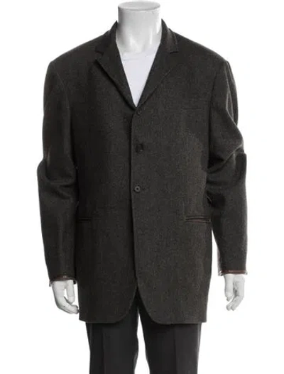 Pre-owned John Varvatos Wool Leather Trim Embellishment Blazer In Green