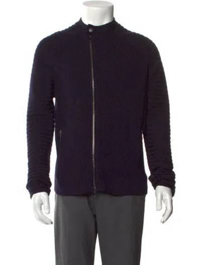 Pre-owned John Varvatos Wool Open Front Cardigan In Blue